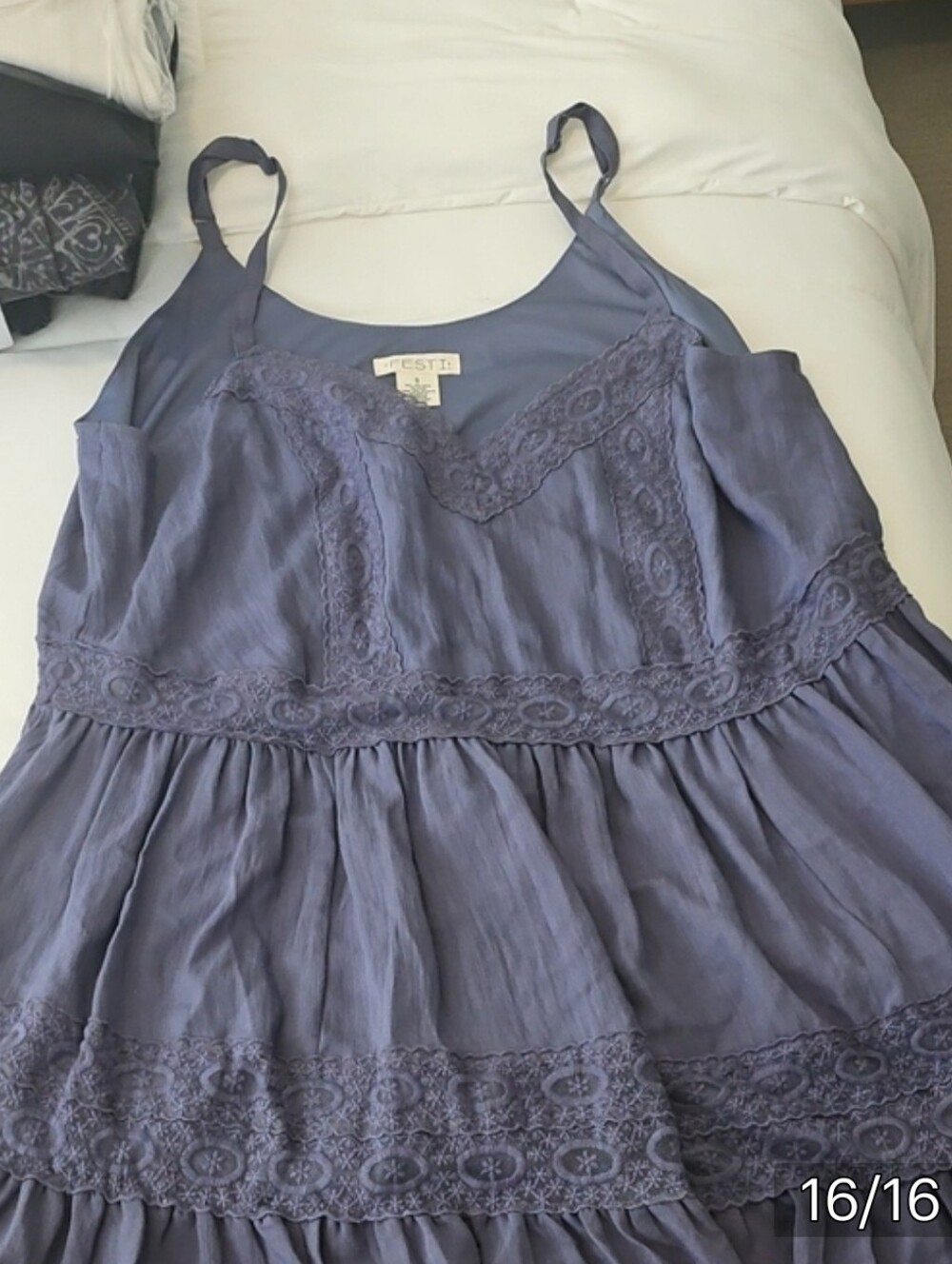 Women's Lace-Trim Midi Dress in Dusty Blue - Picture 2 of 2